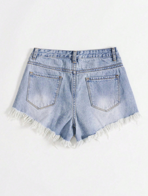Blue-white ripped denim shorts