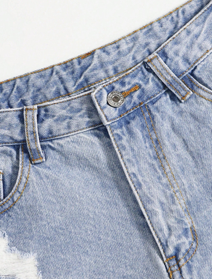Blue-white ripped denim shorts