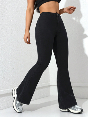 Black stretch flared jeans
