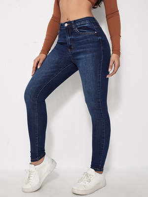 Dark wash blue high elastic skinny jeans