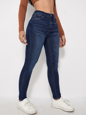 Dark wash blue high elastic skinny jeans