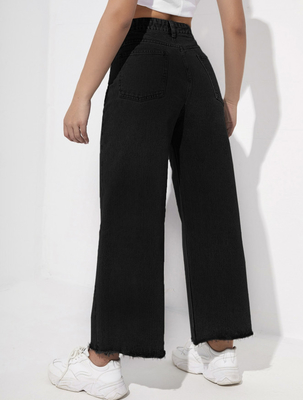Black nine-point long wide-leg jeans