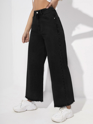 Black nine-point long wide-leg jeans