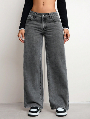 Rock gray comfortable breathable denim pants for women
