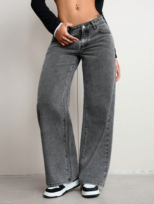 Rock gray comfortable breathable denim pants for women