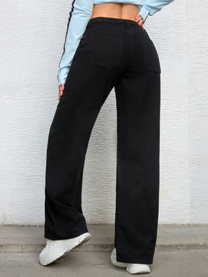 Lacquer black comfortable breathable denim pants for women