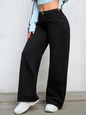 Lacquer black comfortable breathable denim pants for women