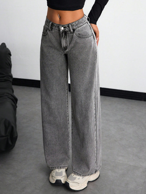 Medium grey comfortable breathable denim pants for women