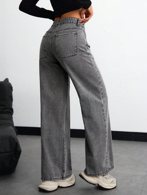 Medium grey comfortable breathable denim pants for women
