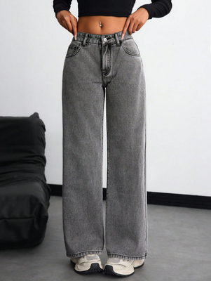 Medium grey comfortable breathable denim pants for women
