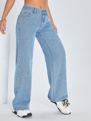 Medium blue comfortable breathable denim pants for women