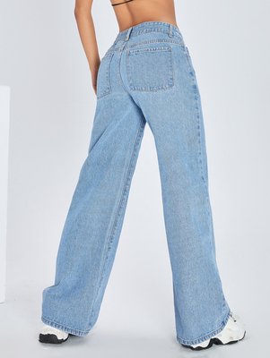Medium blue comfortable breathable denim pants for women