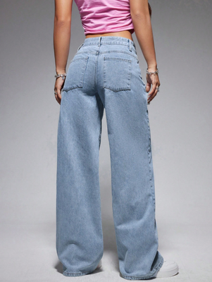 Blue-white jeans comfortable breathable denim pants for women