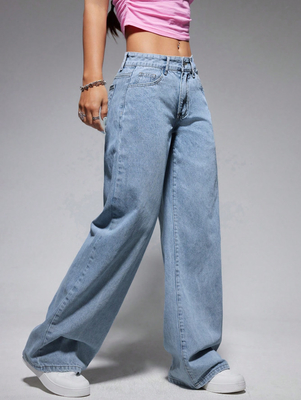 Blue-white jeans comfortable breathable denim pants for women
