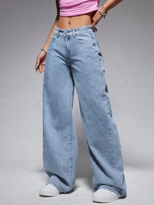 Blue-white jeans comfortable breathable denim pants for women
