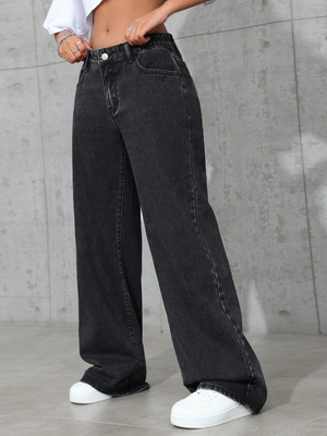Black gray comfortable breathable denim pants for women