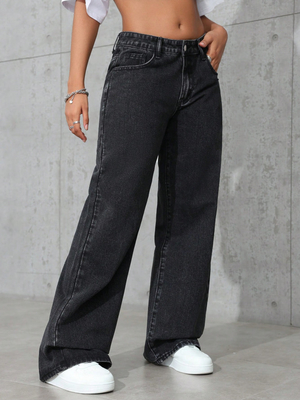 Black gray comfortable breathable denim pants for women