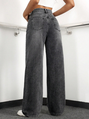 Light off-white high-waisted straight-leg jeans for women