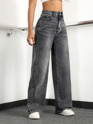 Light off-white high-waisted straight-leg jeans for women