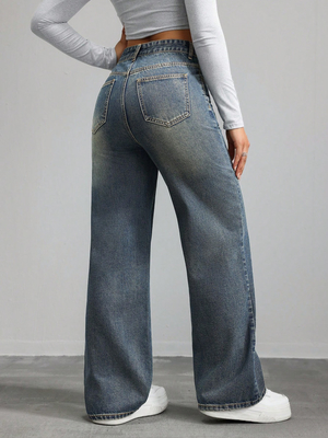 Prussian blue high-waisted straight-leg jeans for women