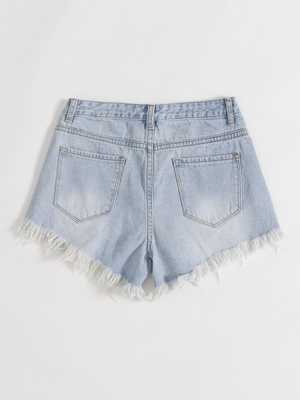 Light blue-white ripped denim shorts