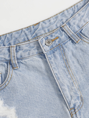 Light blue-white ripped denim shorts