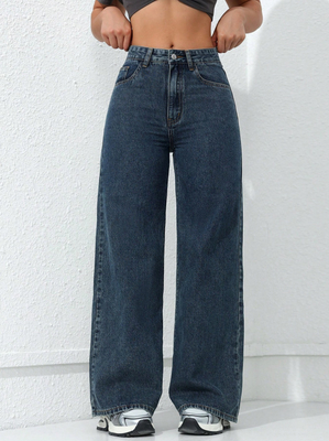 Vintage dark blue casual wide-leg jeans