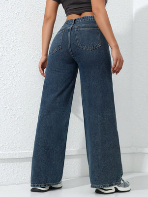 Vintage dark blue casual wide-leg jeans