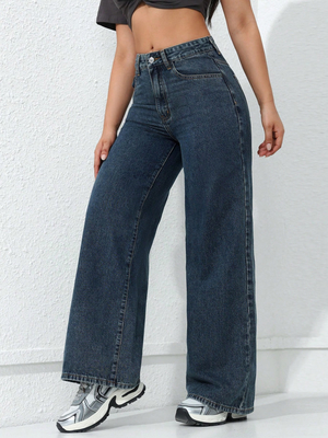 Vintage dark blue casual wide-leg jeans