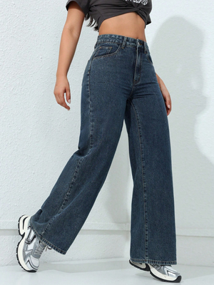 Vintage dark blue casual wide-leg jeans