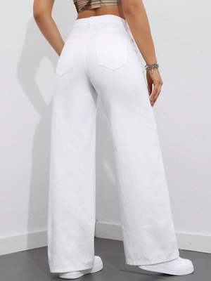 White casual wide-leg jeans