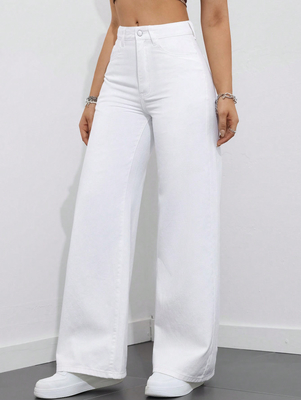 White casual wide-leg jeans