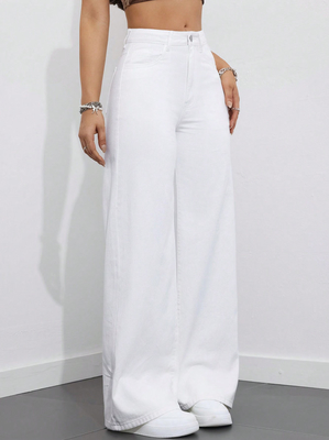 White casual wide-leg jeans