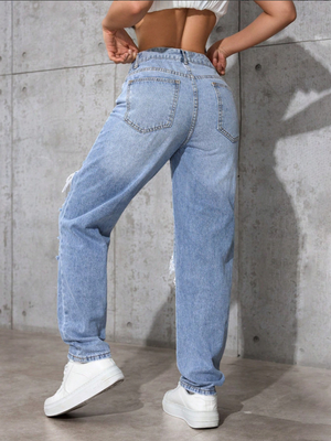 Light medium blue ripped denim pants