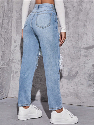 Medium blue ripped denim pants