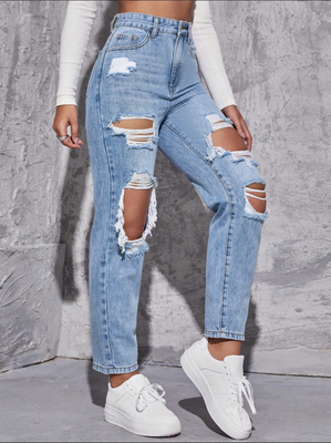 Medium blue ripped denim pants