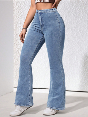 Nostalgia medium blue stretch flared jeans