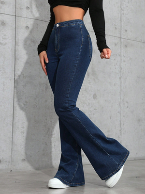 Dark blue stretch flared jeans