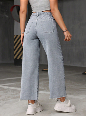 Smoky gray nine-point long wide-leg jeans