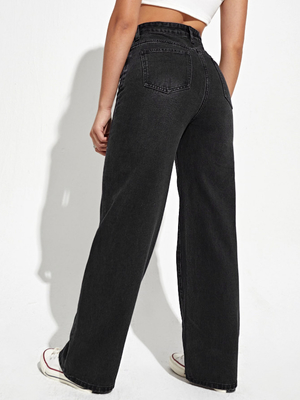 Black gray high-waisted straight-leg jeans for women