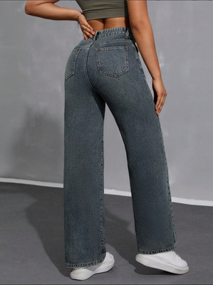 Dirty blue high-waisted straight-leg jeans for women