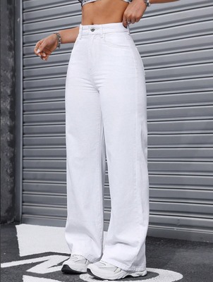 White high-waisted straight-leg jeans for women