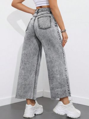 Light gray nine-point long wide-leg jeans