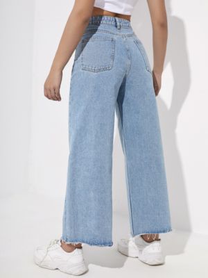 Light blue nine-point long wide-leg jeans