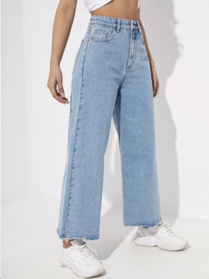 Light blue nine-point long wide-leg jeans