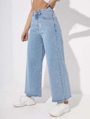 Light blue nine-point long wide-leg jeans