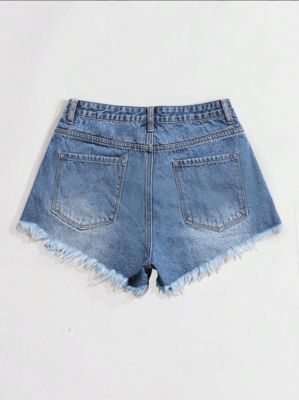 Dark blue ripped denim shorts