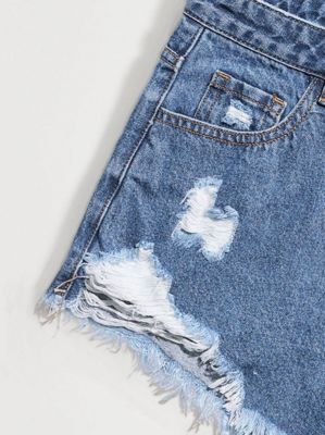 Dark blue ripped denim shorts