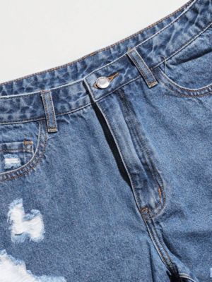 Dark blue ripped denim shorts