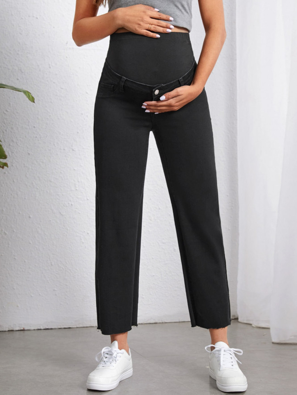Black stretch high-waisted maternity jeans